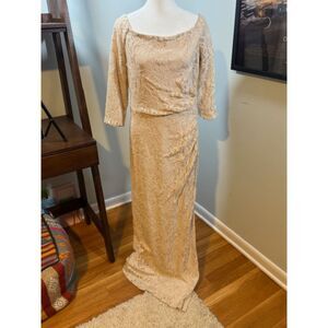 Lauren Ralph Lauren Lace Evening Gown 10 Champagne Ruched Column NWT Old Money